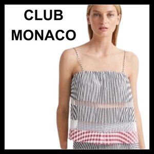 NWOT CLUB MONACO White stripes pleated mesh loose cami top